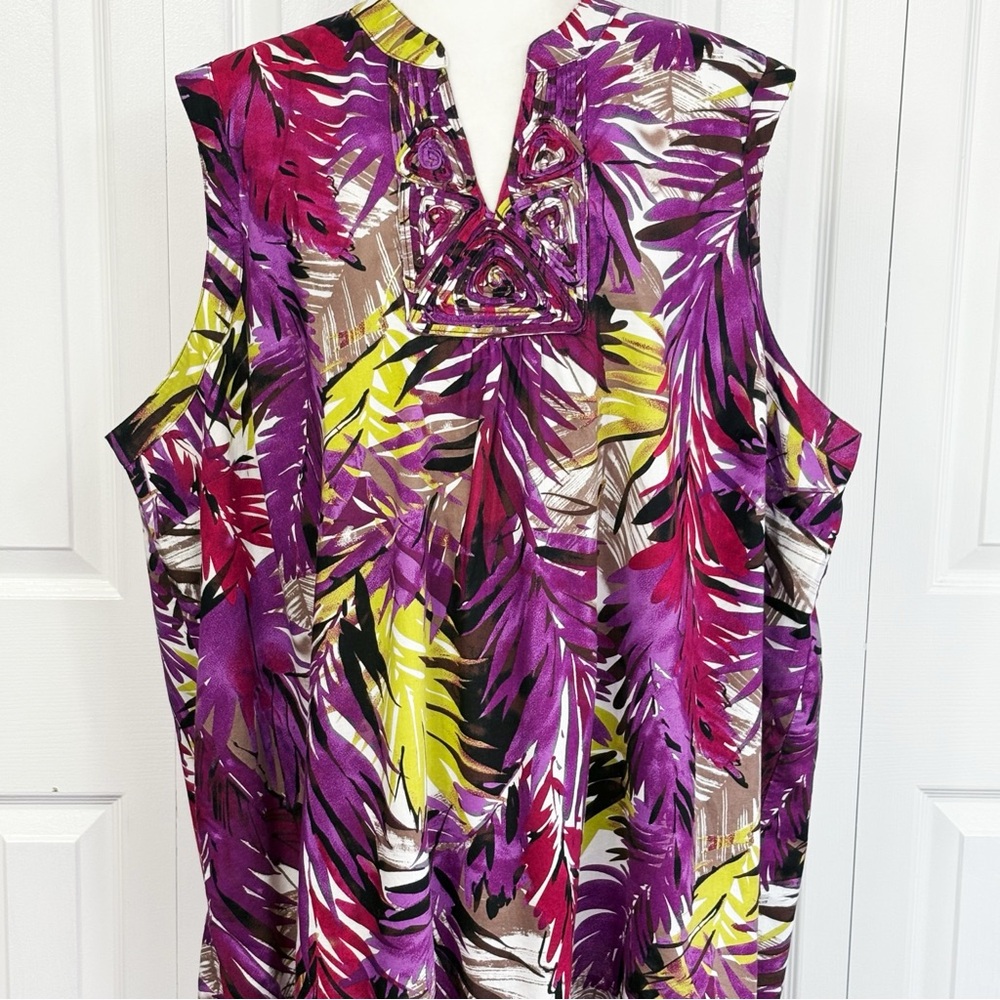 Liz & Me Colorful Tropical Palm Leaf Print Sleeveless Tank Blouse 4X